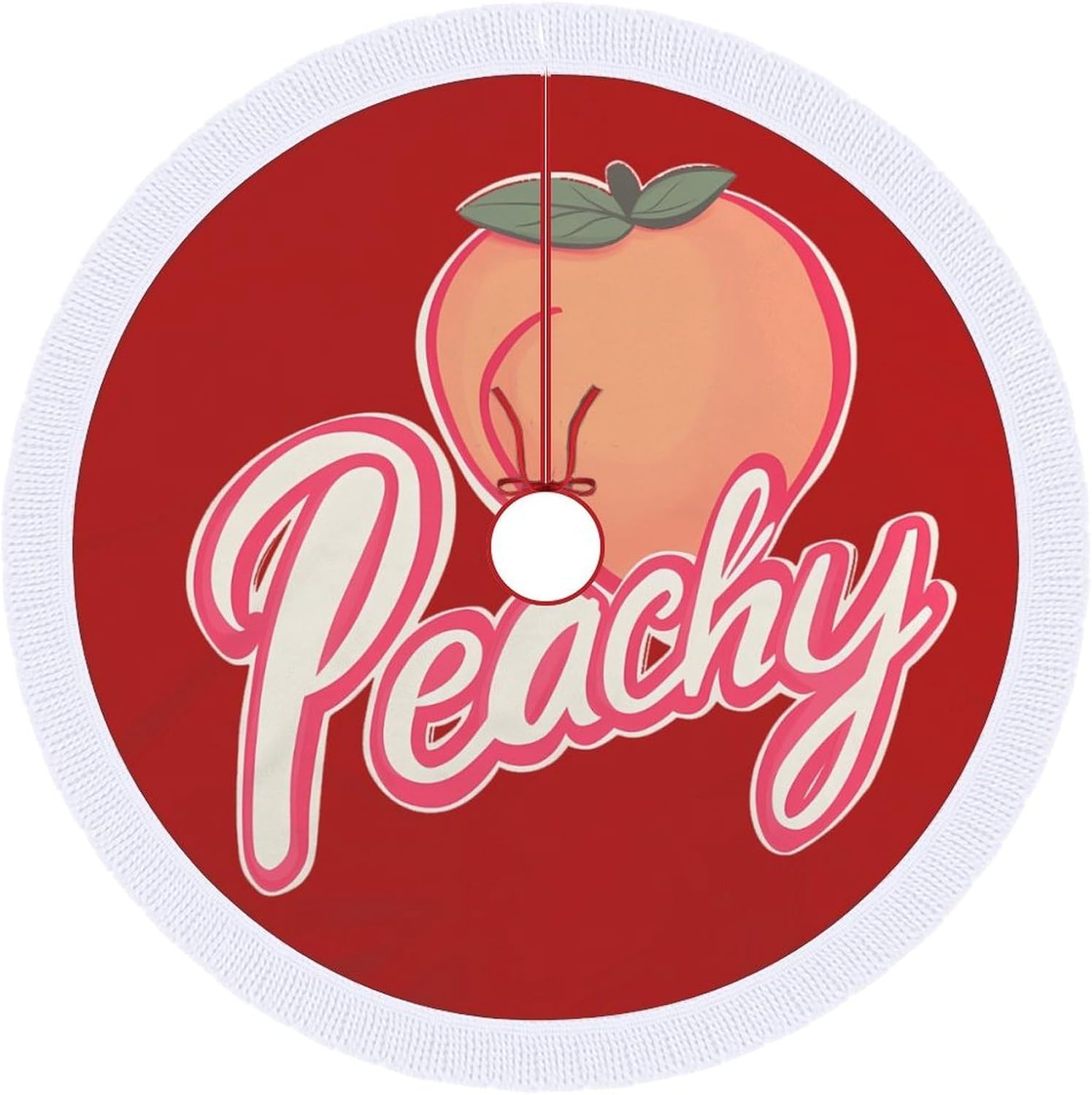 Peach Fruit Christmas Tree Skirt Round Xmas Tree Mat Ornaments Tree Skirts with Tassels for Holiday Party