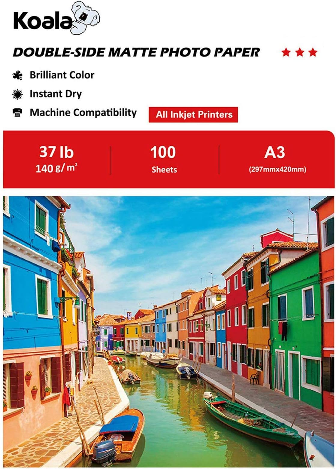 Double Sided Matte Inkjet Photo Paper A3, 140gsm, 100 Sheets for Inkjet Printers. Suitable for Printing Photos, Brochures, Covers, Certificates, Booklets, Flyers, Leaflets, Cards, Calendars