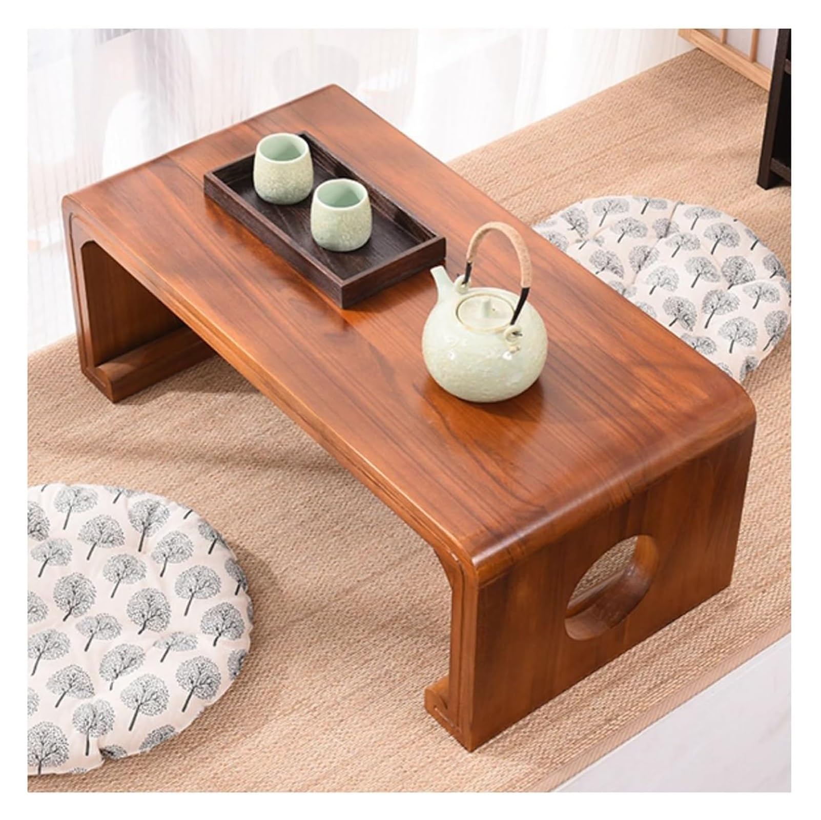 Table basse japonaise pliante noire en bois rétro de 60x40x30 cm
