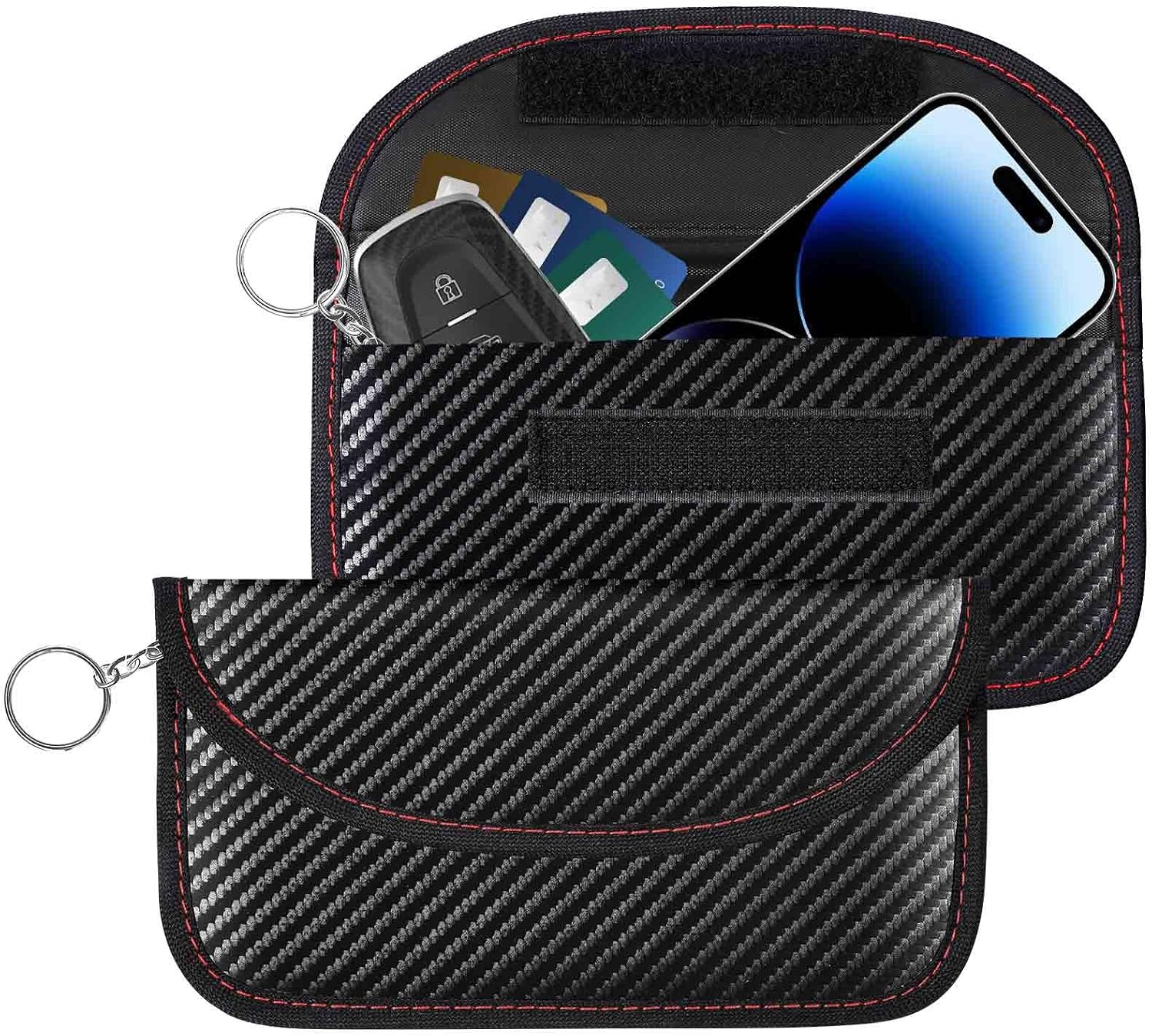 2 Pack Faraday Bags for Key Fob, Faraday Pouch Car Keys RFID Signal Blocking Holder Small, Keyless Entry Blocker Protector, Anti-Theft Security Cage Shielding Case, Carbon Fiber
