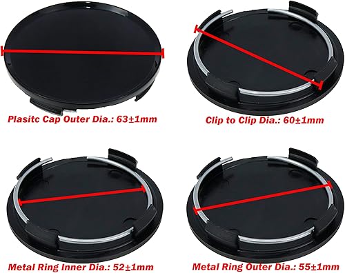 Miniatura 7 de Cubiertas centrales de llanta plateadas de 2.480 in, tapas centrales de repuesto de 2.32 pulgadas a orejeta (negro y plateado), 4 unidades