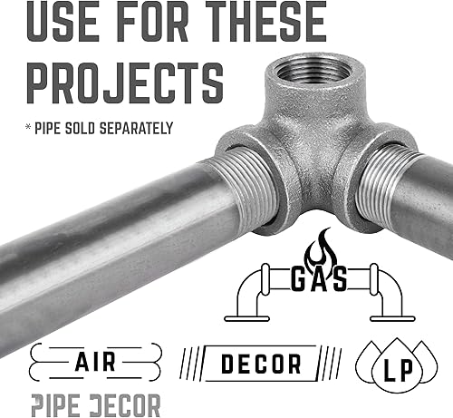 Vista 2 de PIPE DECOR - Codo de salida lateral de 1/2 pulgada, accesorios de hierro maleable negro para tuberías, pezones y accesorios estándar de 1/2 pulgada