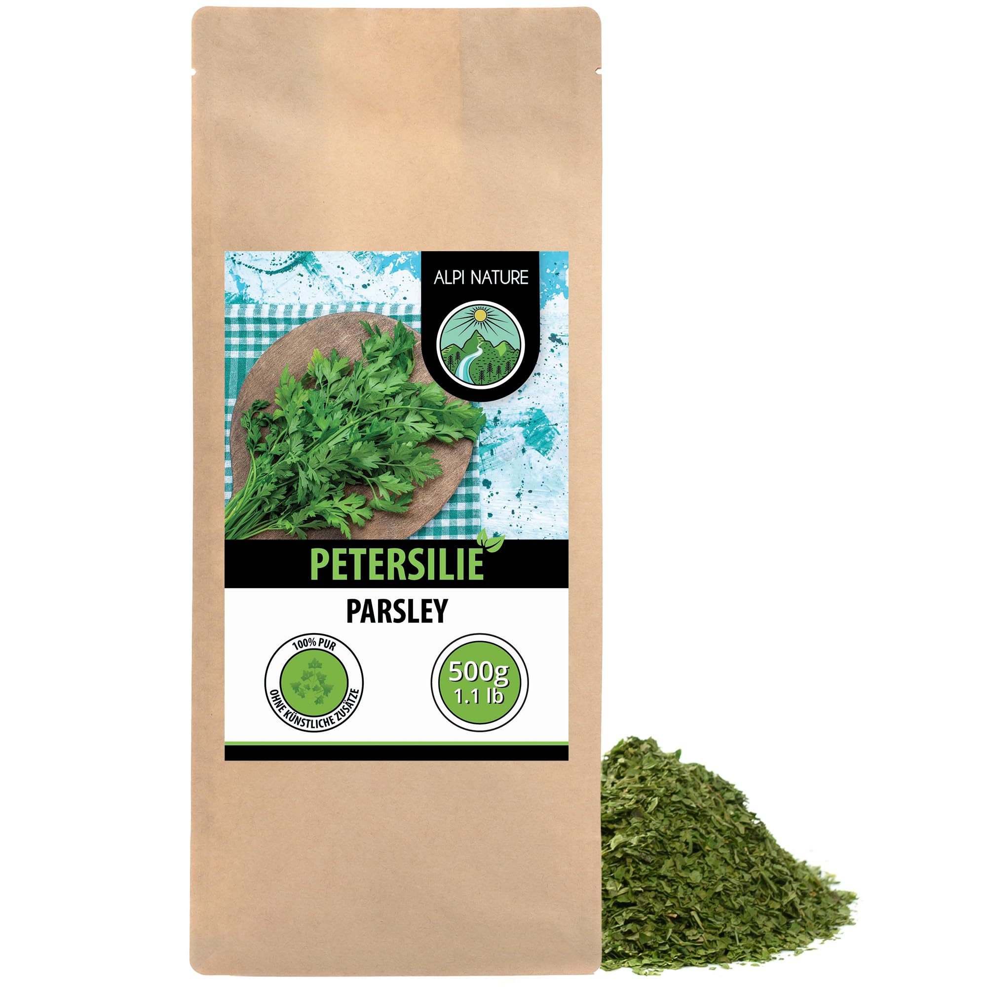 Alpi Nature Petersilie getrocknet 500g, Petersilie gerebelt, Gewürz zum Kochen, Suppen, Saucen