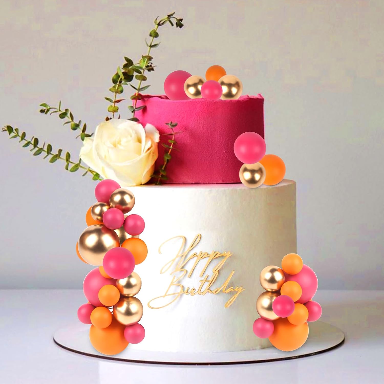 52 Pcs Ball Cake Decorations - Pink Gold Orange Ball Dessert Picks Cake Cupcake Toppers, Birthday Party Baby Shower Gender Reveal Cake Supplies