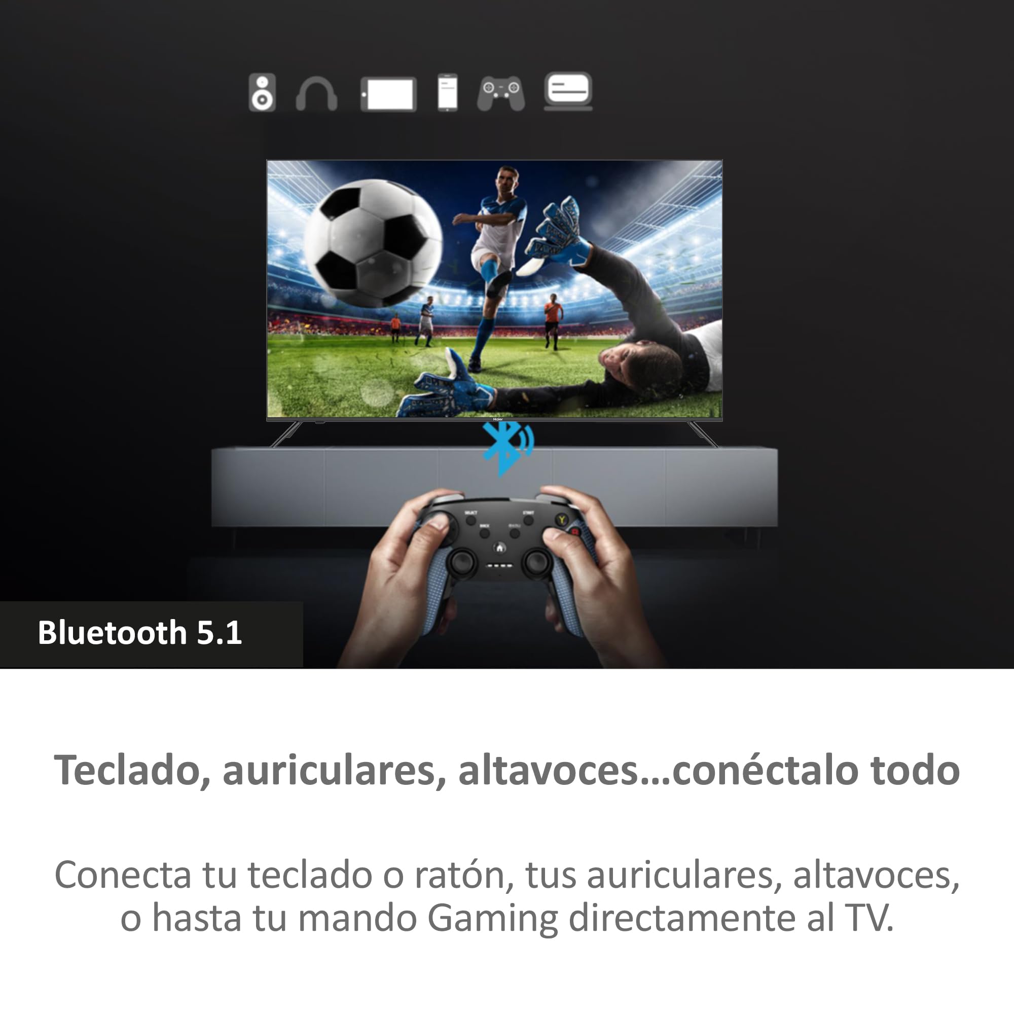 Haier Direct LED Full HD H40K85EFX - 40", Smart TV, Google TV, Dolby Audio, HDR 10, Smart Remote Control, Google Assistant, Bluetooth 5.1, DBX TV, HDMI 2.1 x 4, Sin Marcos, 2024