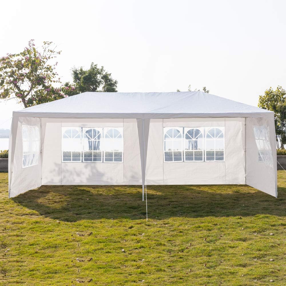 Goujxcy Outdoor Tent,10' x 20' Outdoor White Waterproof Gazebo Canopy Tent with 4 Removable Sidewalls and Windows Heavy Duty Tent for Party Wedding Events Beach BBQ