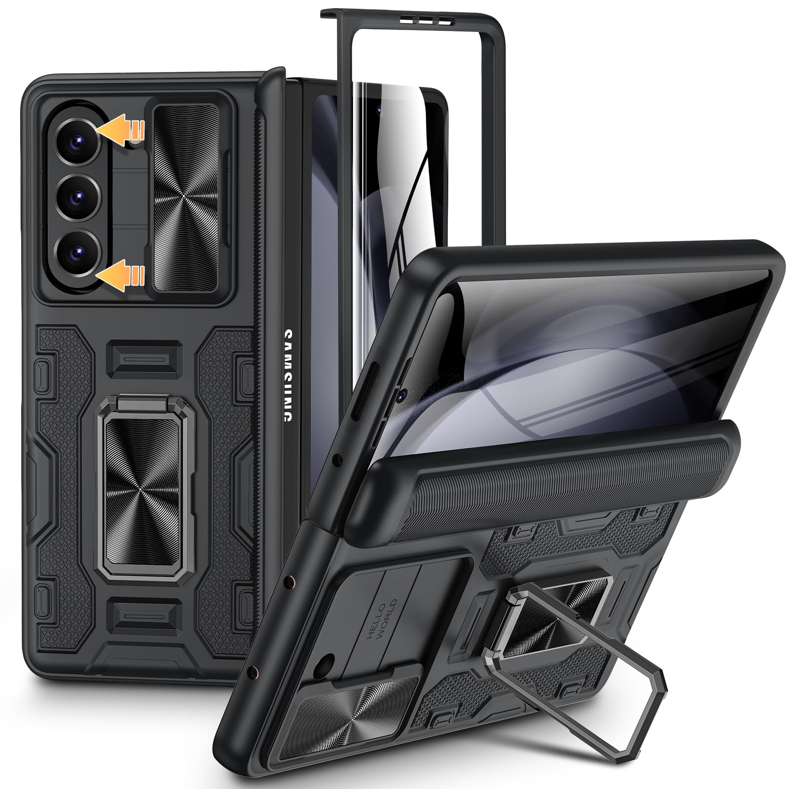 VEGO for Samsung Z Fold 5 Case, with Slide Camera Cover & Screen Protector Built-in 360° Magnetic Kickstand Drop Protection Case for Samsung Galaxy Z