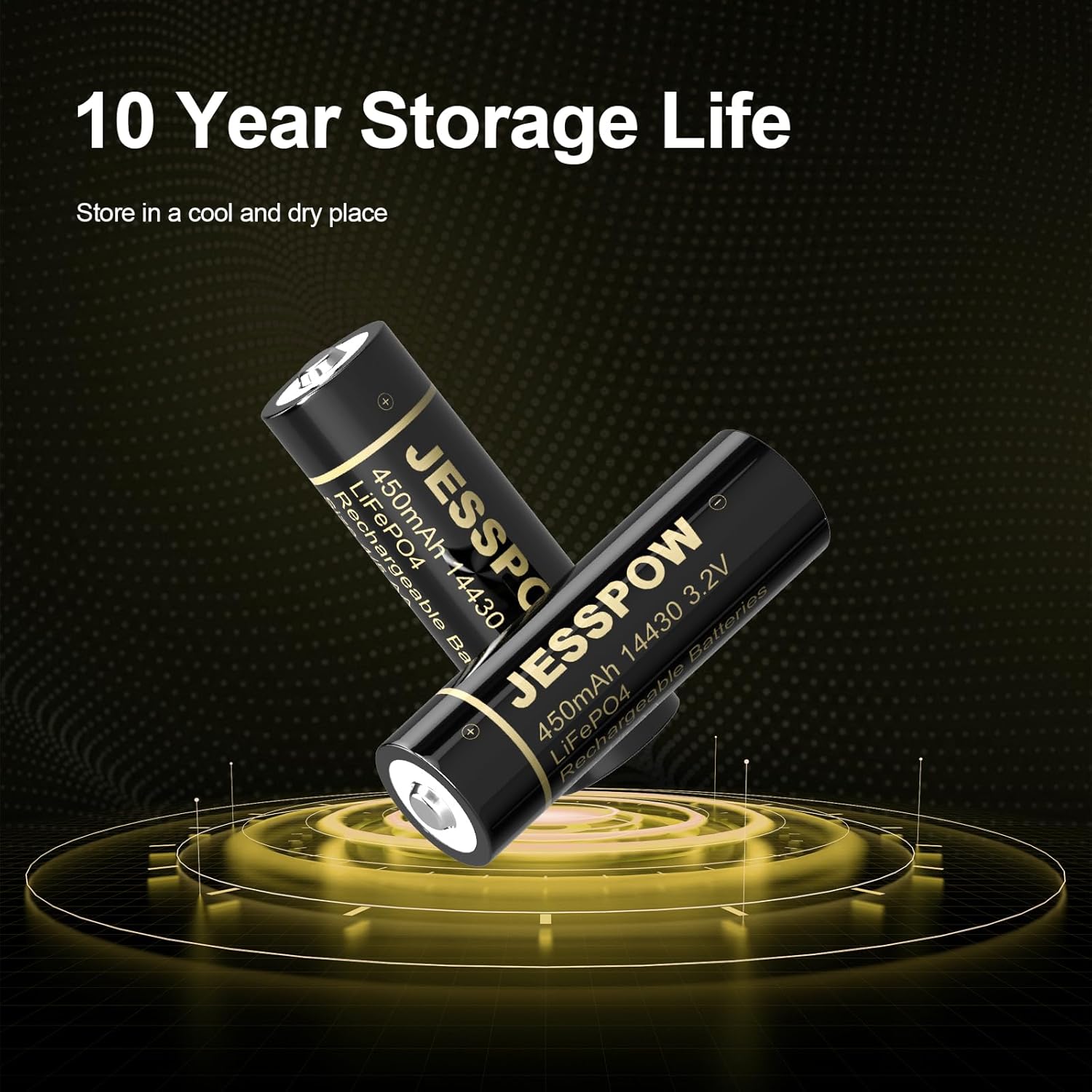 JESSPOW 14430 3.2 Volt Rechargeable Solar Battery, Rechargeable LiFePo4 Batteries [ 450mAh 3.2V 8Pack ] for Outdoor Garden Light, Solar Panel Light, Tooth Brush, Shaver, Flashlight (NOT AA Battery)