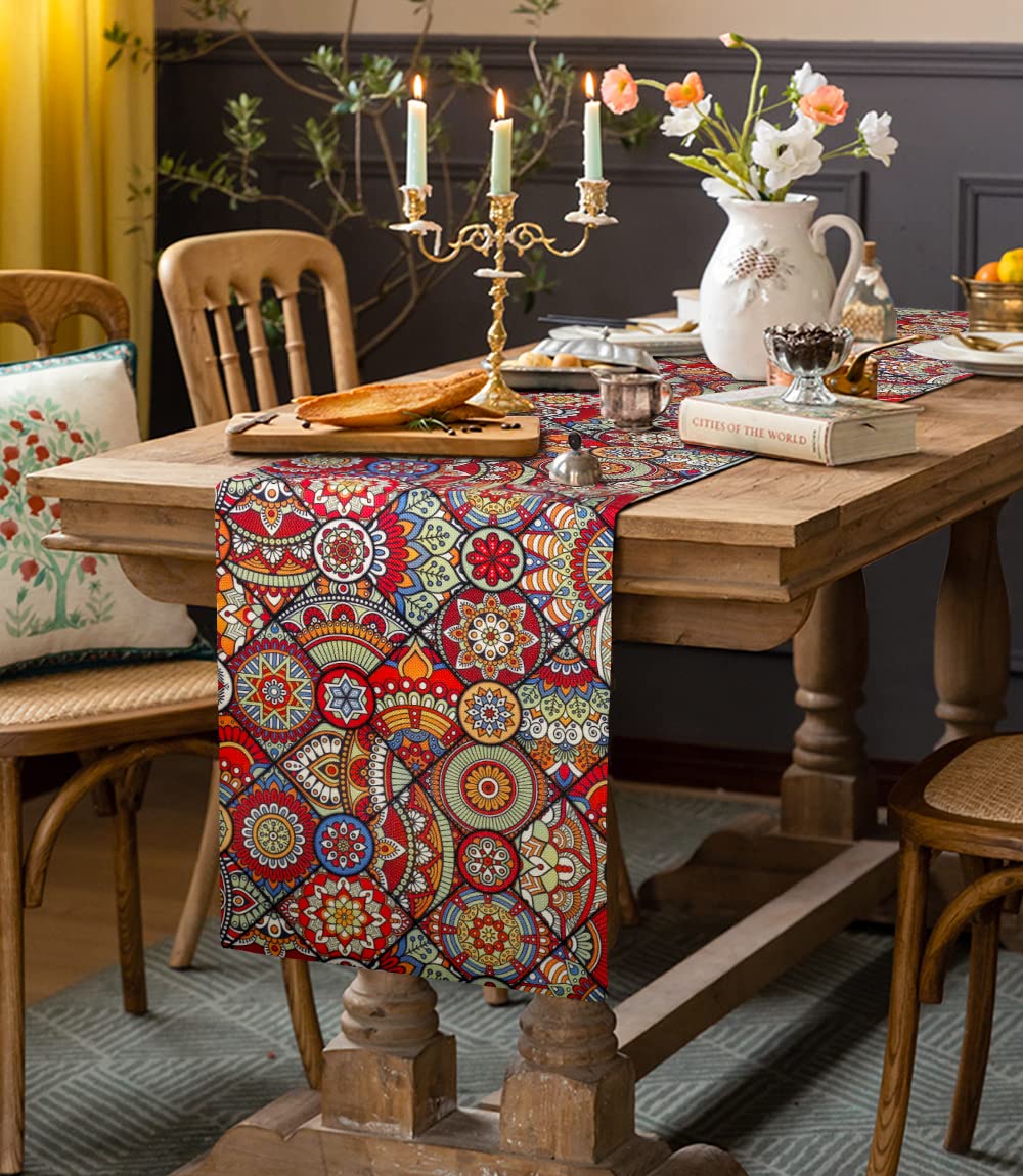 Tafelloper Boho Style Assorted Vintage Luxe Oranje Rood Huis Eettafel Boho Nerf Jacquard Tafelkleed Feestelijke Party Bruiloft Receptie Restaurant Decoratie Linnen Tafelloper Buiten 33 x 183cm (D