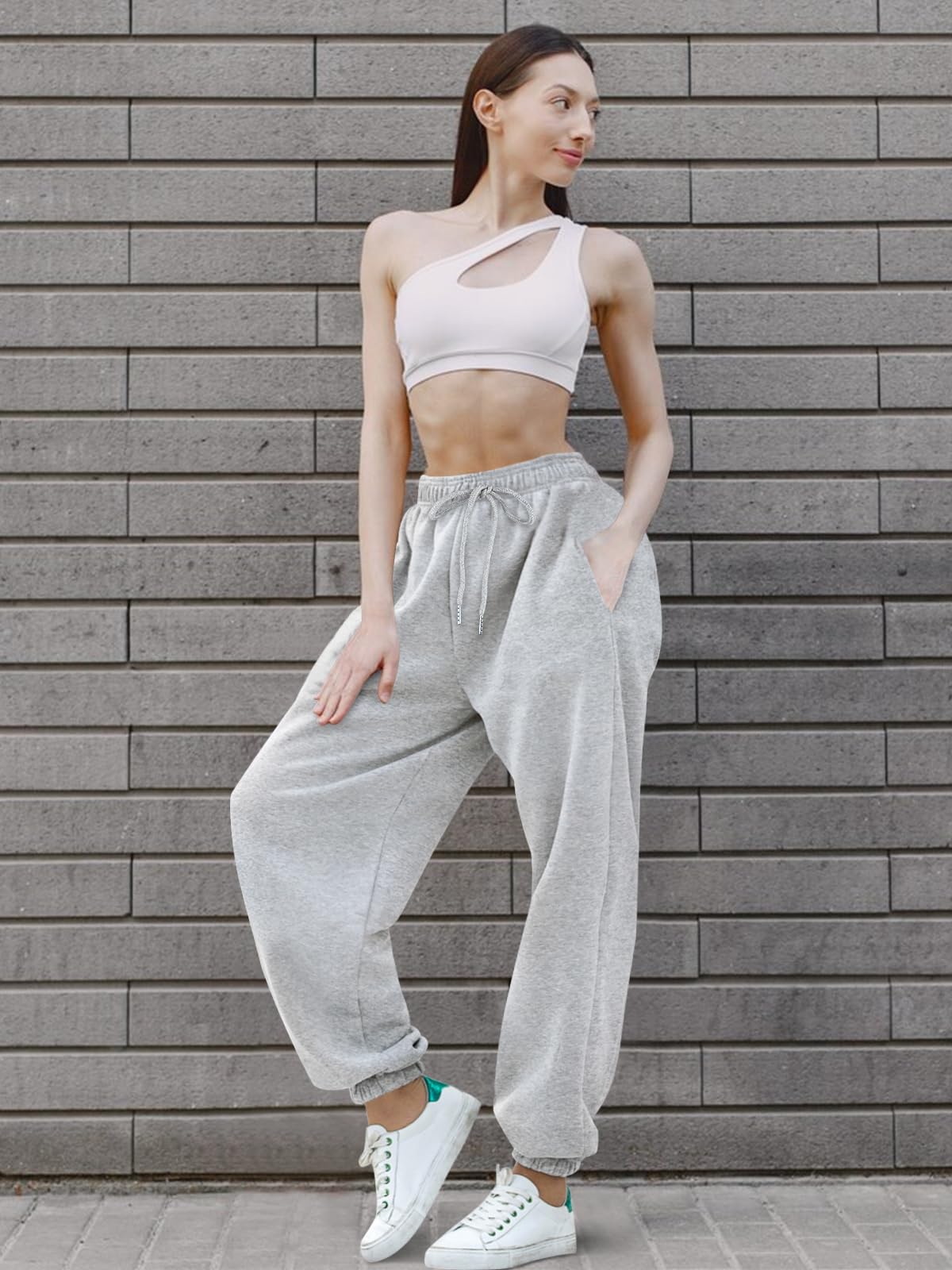 EBANKU Pantaloni della Tuta Foderati in Sherpa da Donna Pantaloni da Jogging Foderati in Pile Termico con Tasche Pantaloni Spessi Caldi Invernali Tuta per Casual, Palestra e Jogging