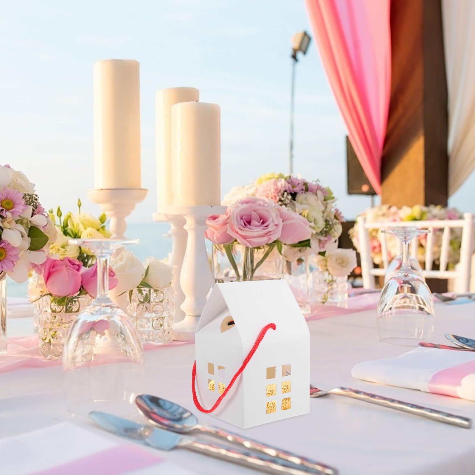 Hausförmige Gastgeschenkboxen 50 Stück aus Papier Weiß für Hochzeit | Kleine Schachteln für Süßigkeiten, Verpackung für Feier und Fest, Geeignet zum Aufbewahren Kleiner Dinge