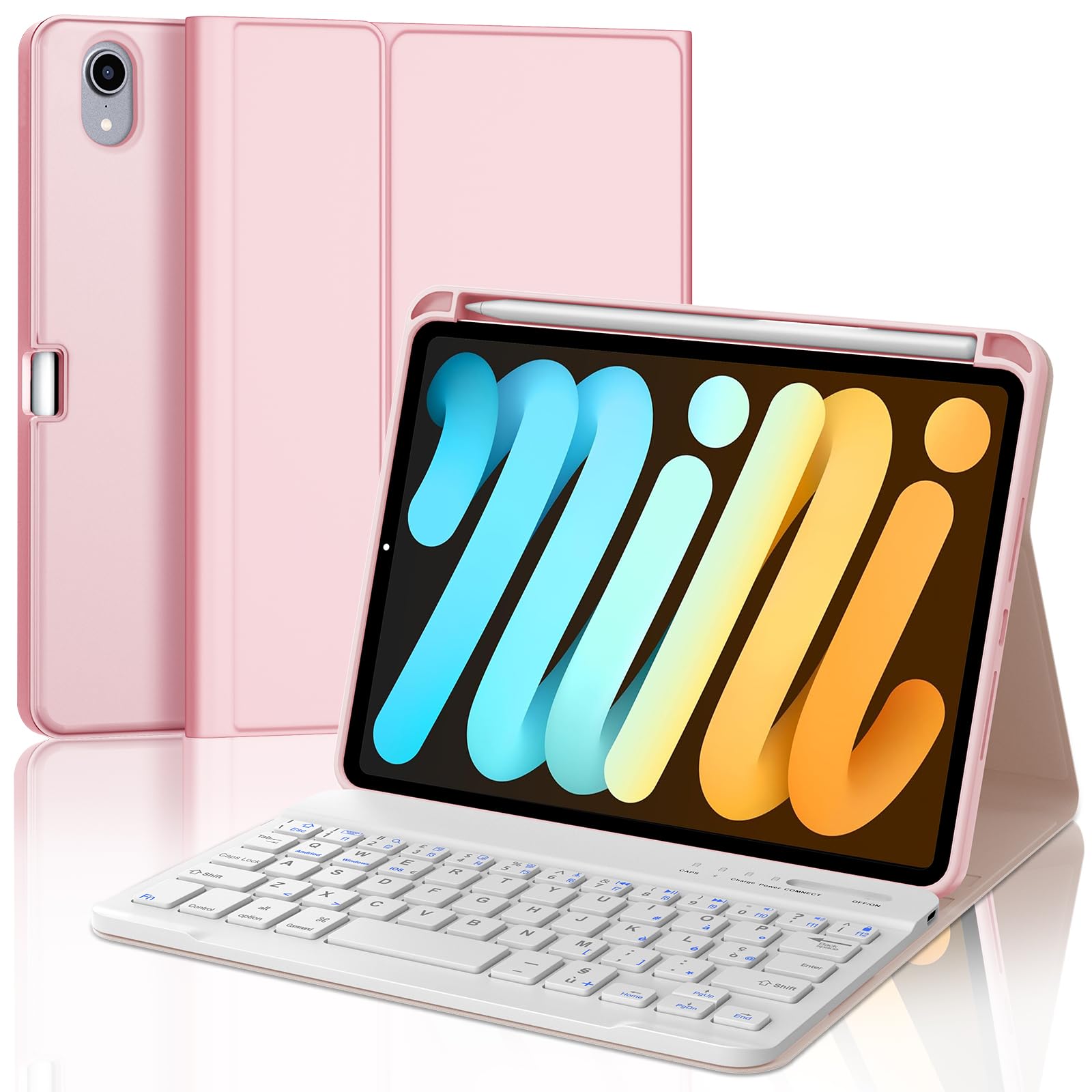FOGARI Funda Teclado para iPad Mini A17 Pro 2024/ Mini 6 8.3" 2021 | Español Ñ Teclado Bluetooth Desmontable para iPad Mini A17 Pro/ Mini 6 8.3", Rosa