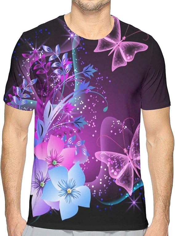 Amazon Co Jp Tシャツ ピンクパープルバタフライ 半袖 服 メンズ 夏 カジュアル ファッション 丸襟 柔らかい 快適 ファッション