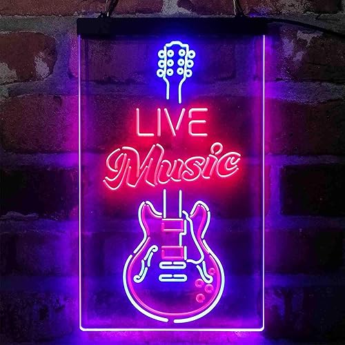 Miniatura 2 de ADVPRO Letrero de neón LED de doble color para guitarra electrónica, música en vivo, color azul y rojo, 16 x 24 pulgadas st6s46-i4089-br