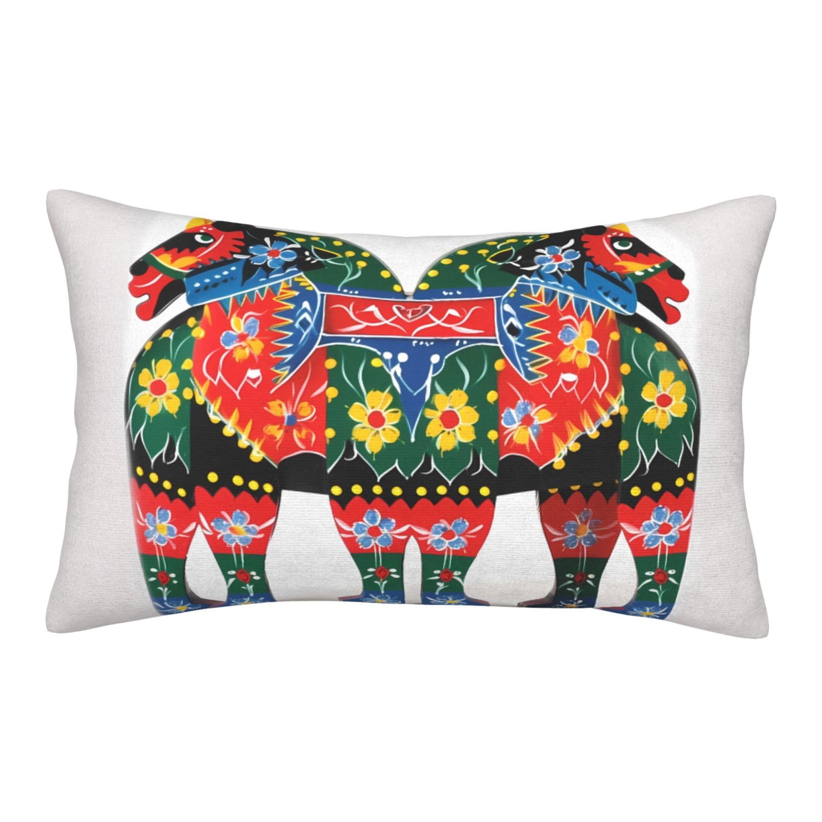 Velvet Pillowcases 16"x24" Ultra Soft Breathable Pillow Cases, Luxury Fuzzy Throw Pillow Covers with Zipper, Runner Swedish Dala Horse Folk Pillow Shams All Seasons Decorative Cushion Cases for Couch