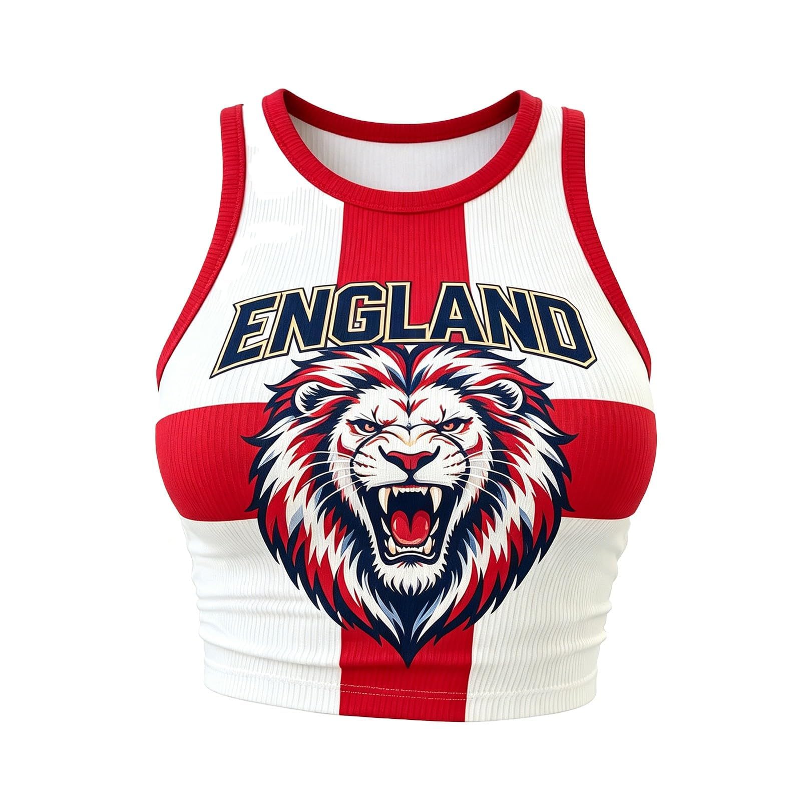 2026 England Football Shirt Ladies Crop Tops for Women Team Pattern Sleeveless Racerback Ribbed Vest Fashion Cami for Daily Wear Match Days Fan Parties Casual Outings S-XXL