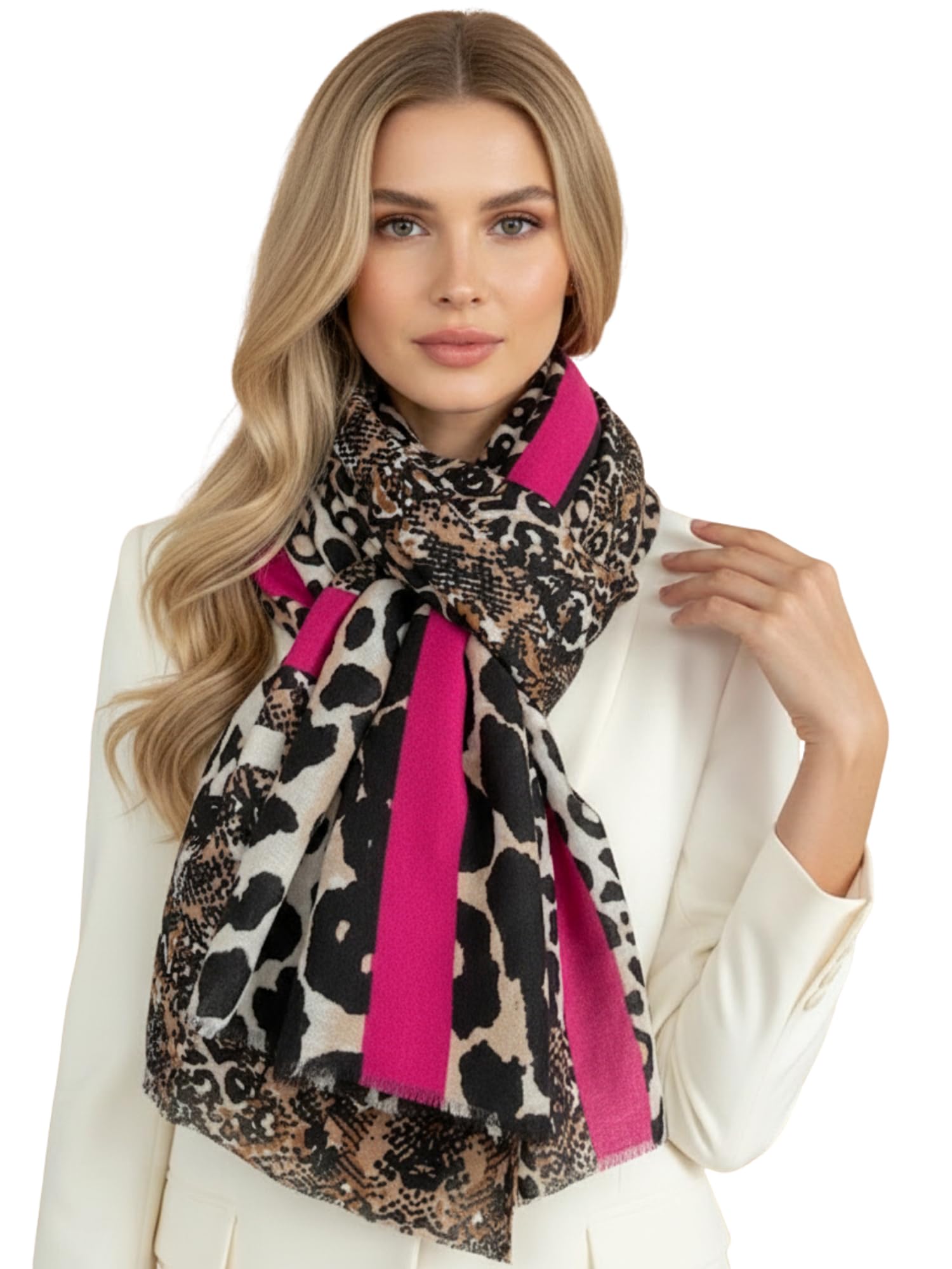 Women Animal Leopard Print Scarf - Ladies Scarves with Stripe, Leopard Print Gifts, Pashmina Shawl, Long Winter Wrap Wearable Blanket, Womens Neck Scarf Shawl Scarfs (Snake Leopard: Pink)