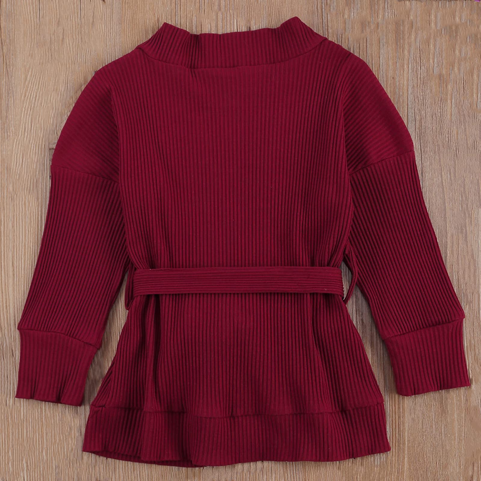 Baby Girl Boy Cardigan Sweater Coat+Belt Toddler Kids Long Sleeve Knit Cardigans Fall Winter Jacket Blouse (2-3T,Wine Red)