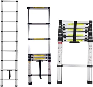 Extension Portable Ladder 2.6 Meter Stainless Steel Telescopic Ladder 8.5FT Builder Multi-Purpose- Max Load 330lbs- 9 Steps - EN131 Standards Small Gift