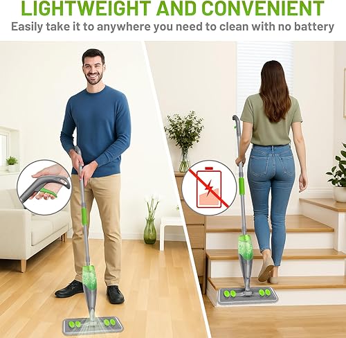Miniatura 8 de Trapeador con almohadillas lavables, trapeadores con rociador para limpieza de suelos multisuperficie, 3 recambios reutilizables + botella