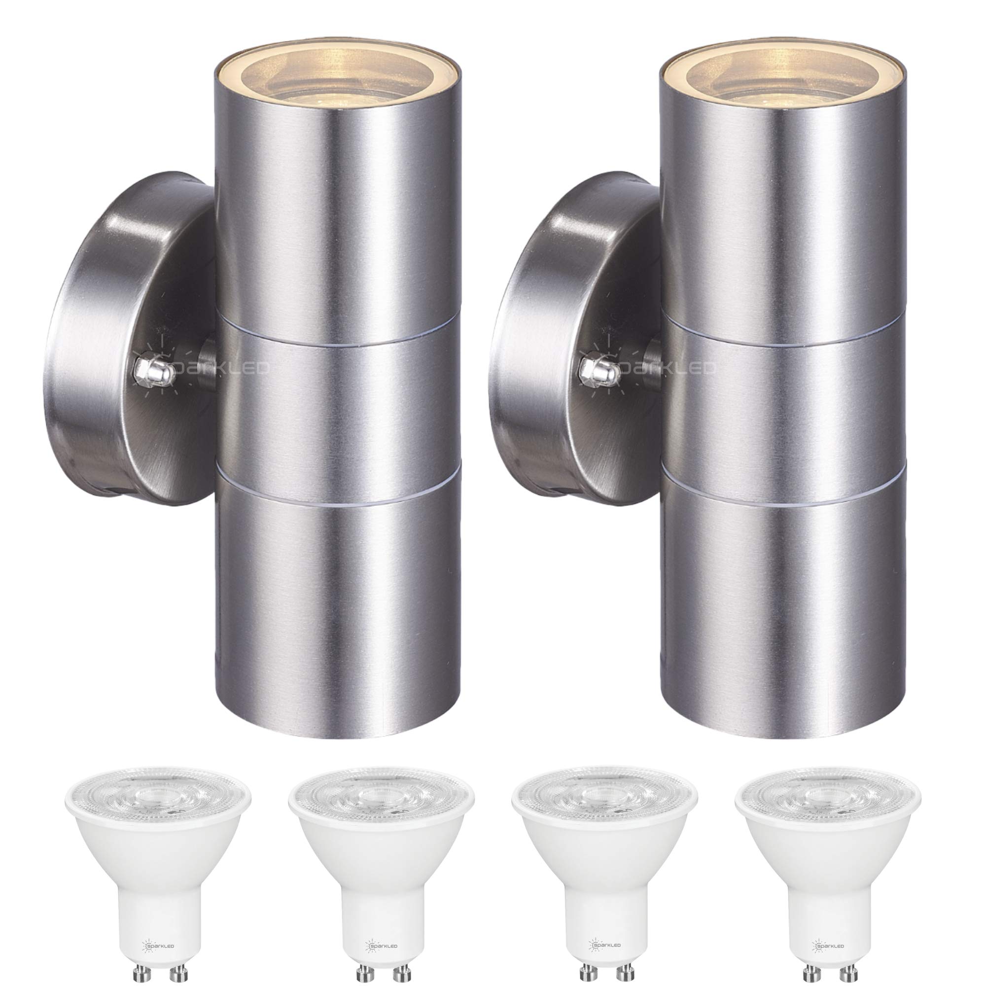 Twin Pack Up Down Wall Light by sparkLED™ | Free Professional Help | Including Light Bulbs | Silver | (Bulb Colour: Warm White)