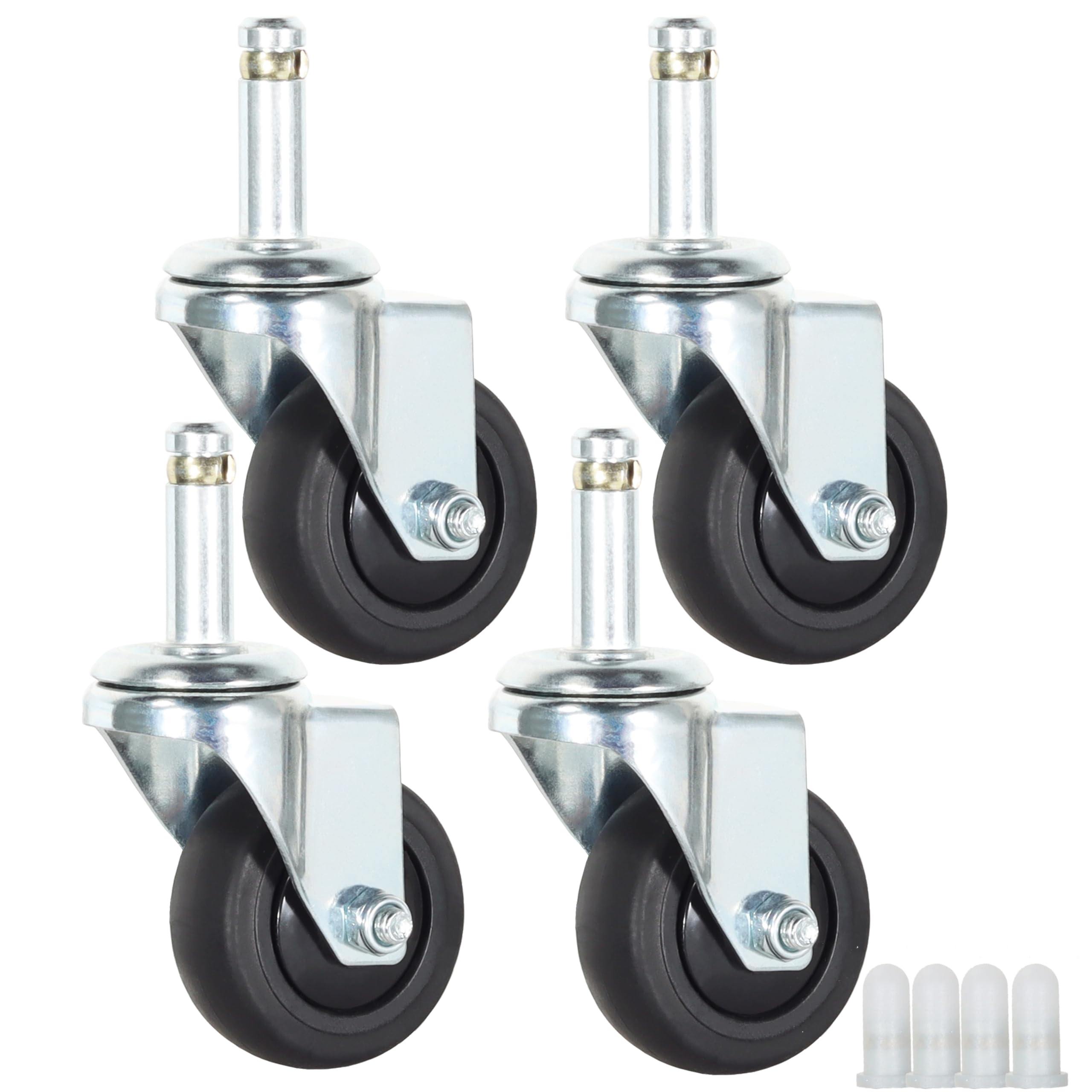 Koła jezdne Stem, 7/16" x 1-3/8" Koła obrotowe z hamulcem Koła TPR o nośności 200 funtów Koła zamienne Zestaw 4 kółek (bez hamulca, 3 cale)