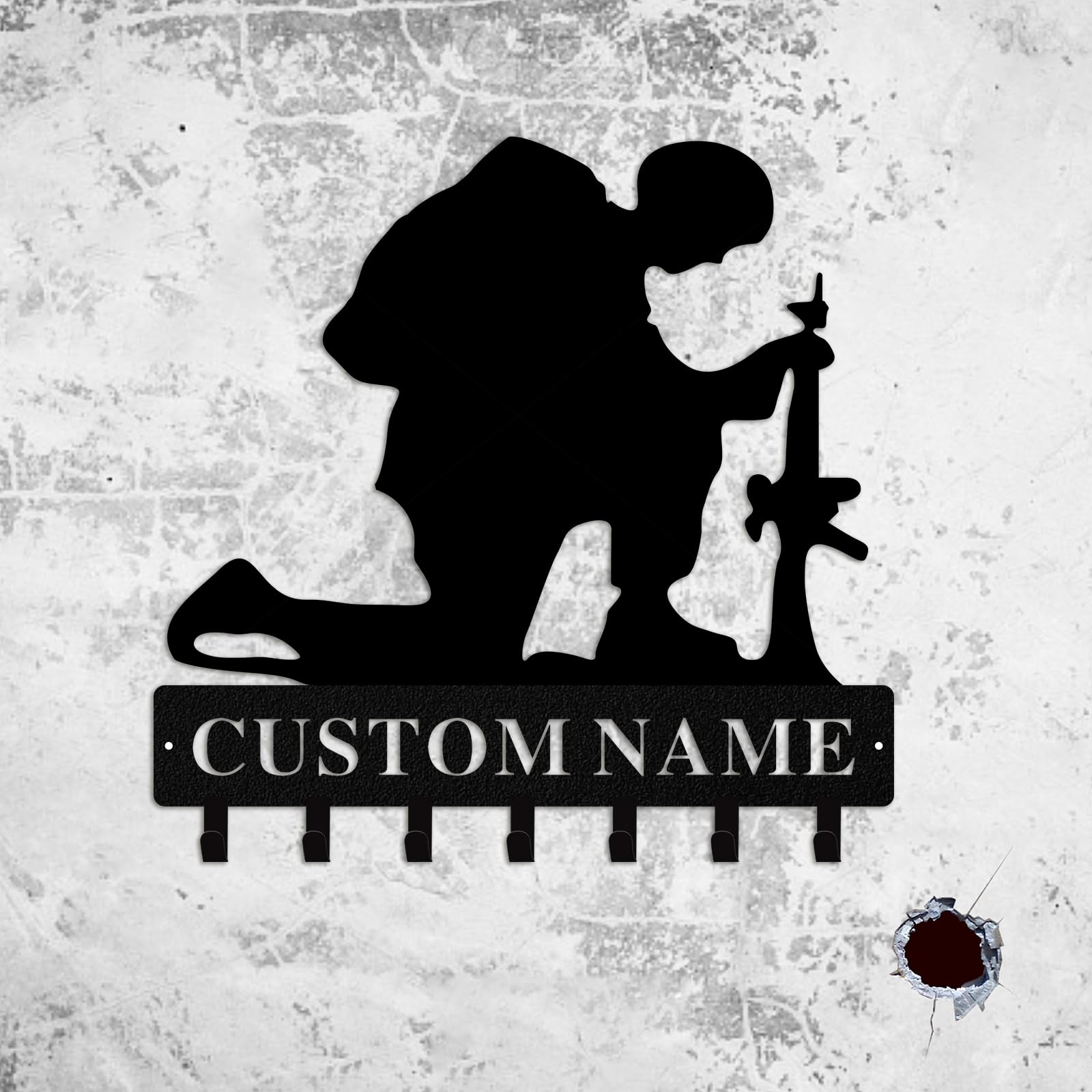 Quanqiuyi Personalized Veteran Key Holder - Military Themed Wall Hooks for Armed Forces with Key Hanger Fourth of July Gift