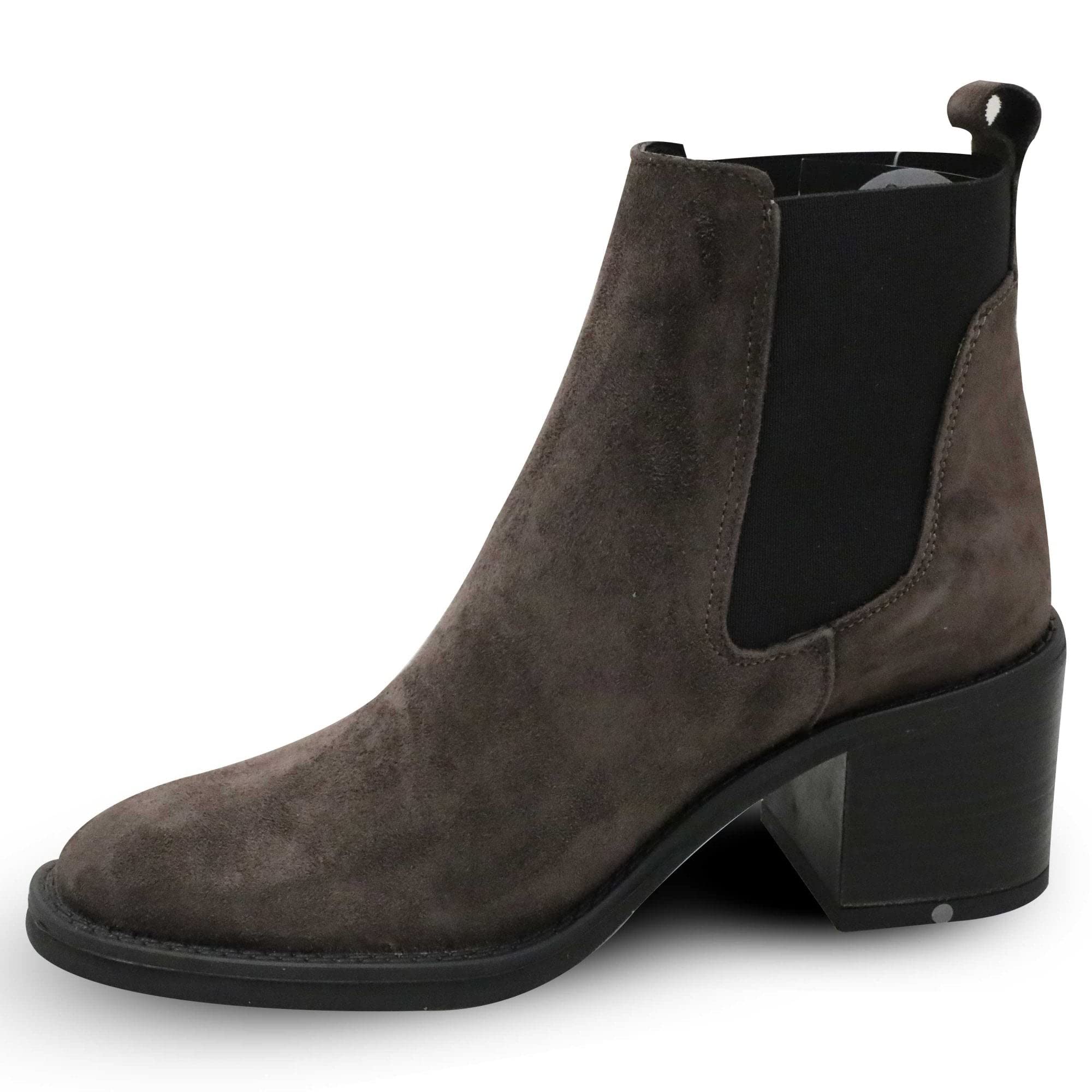 ALPEGrey Suede Chelsea Style Block Heel Pull On Ankle Boots