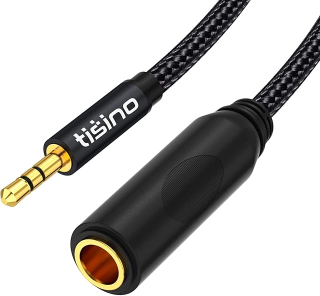 TISINO Jack to 3.5mm Adapter, 6.35mm Female to Mini jack Male Stereo Audio Adapter for Headphone, Amplifiers, Guitar, Amp etc. - 1ft/30cm