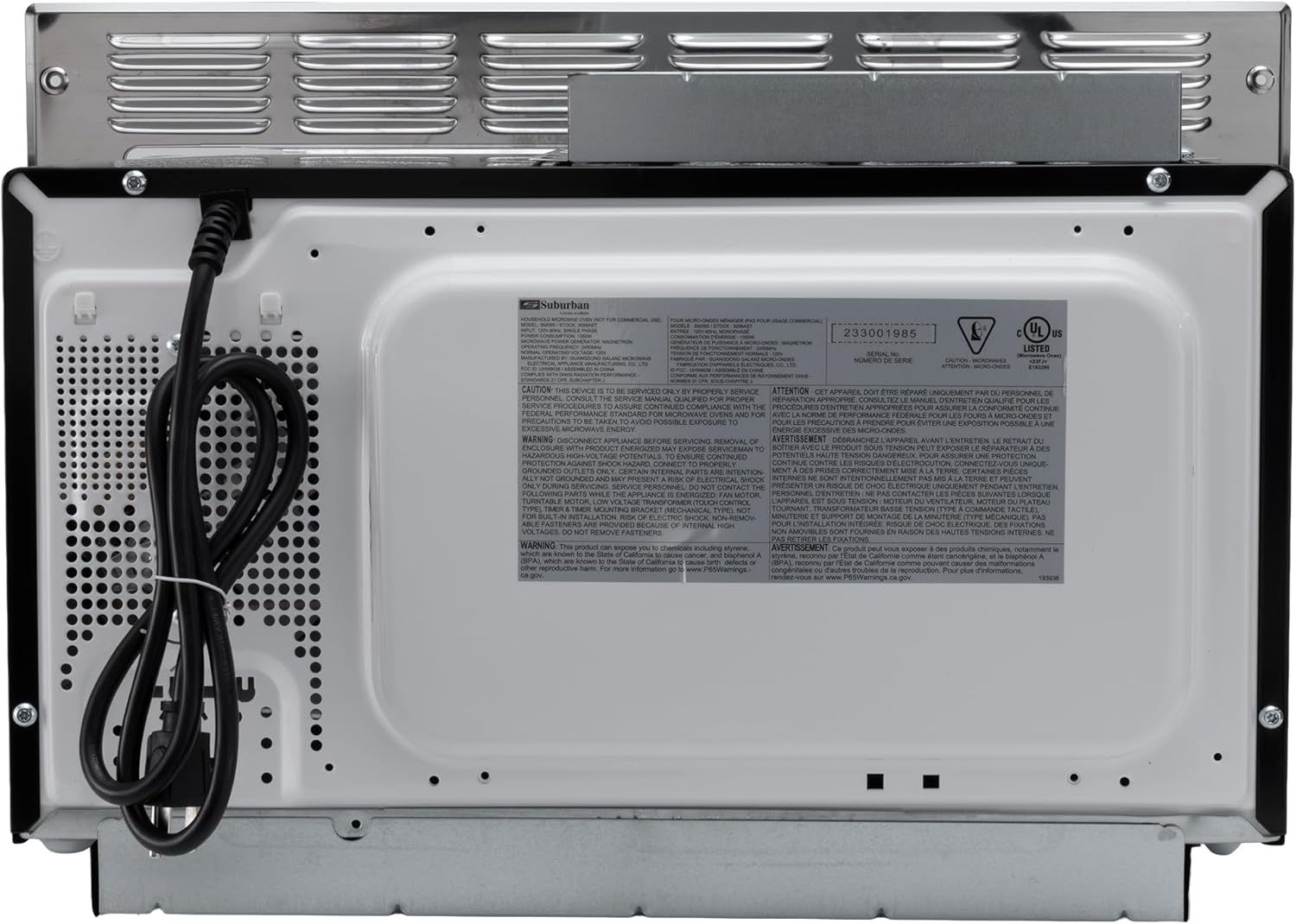 RecPro Suburban RV Built-In Microwave Oven 0.9 Cu. Ft. Stainless Steel with Trim Kit 900W Output | Touchpad Controls, Auto Cook & Quick Start | Compact Microwave for RVs and Campers