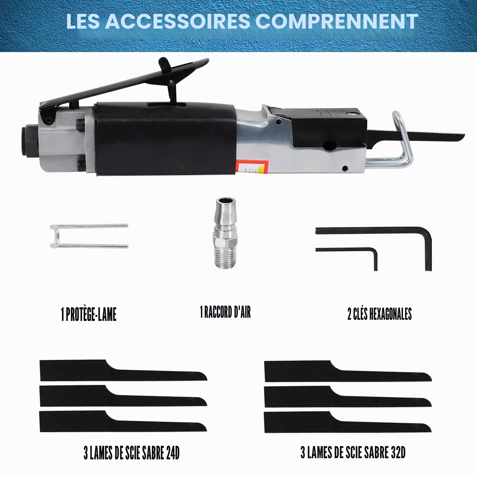 ORIENTOOLS Scie alternative pneumatique d'air, universelle Scie 90 psi 8500 BPM, Filetage d'entrée de 6.35 mm