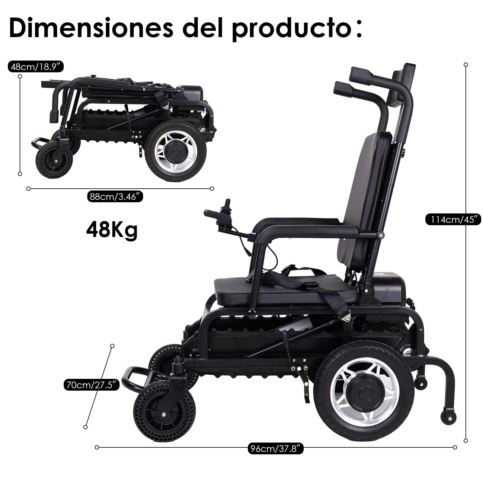 Silla Salvaescaleras Eléctrica 190kg, Batería 18Ah (50 Pisos), Plegable | Freno electromagnético activo, motor Brushless 200W, autonomía 15km, respaldo reclinable, apta para escaleras rectas