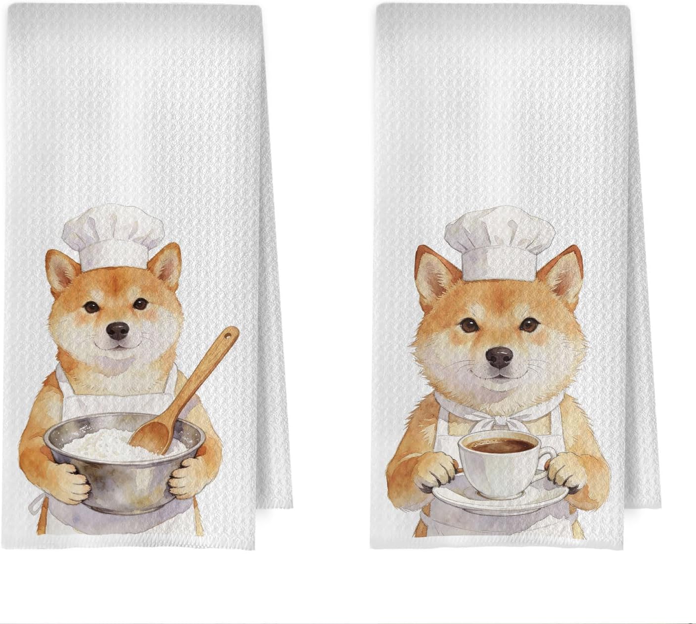 Chef Shiba Inu Kitchen Towels Set - Funny Shiba Inu Chef Dog Mom Gifts Waffle Dish Towels, Hostess Gifts Hand Towel, Chefs Coffee Tea Towel, 16x24 Inch Set of 2