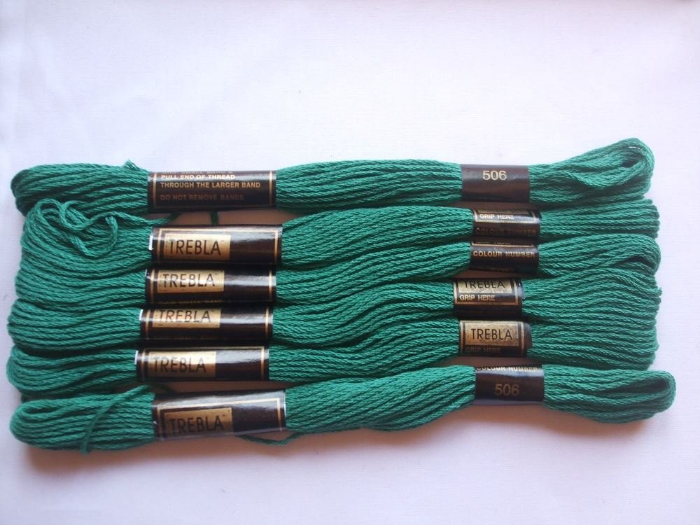 Trebla Pack of 6 Embroidery Thread/Skeins - 8m - Pine Green - Col. 506
