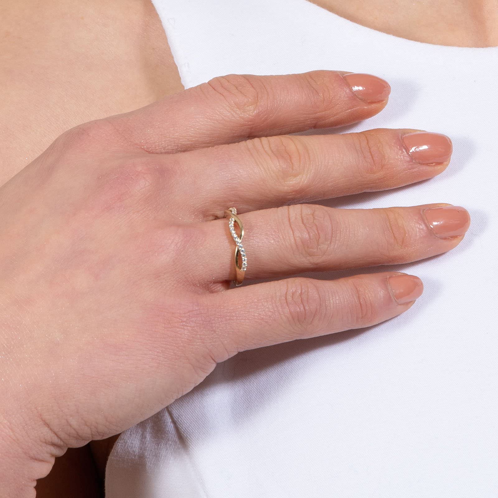 Damenring Zopfmuster Silber 925 18 Karat vergoldet mit Zirkonia -