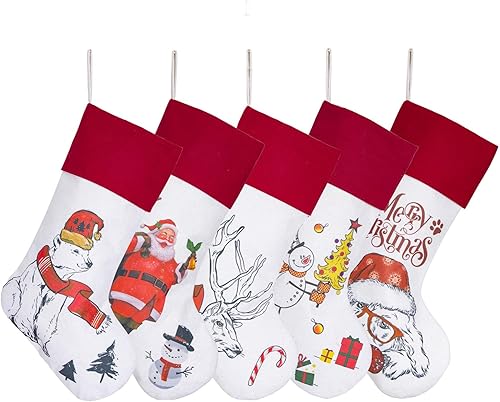 BHD - Decoración de calcetín de Navidad, paquete de 5 unidades, decoraciones de 22 pulgadas de alto para chimenea, árbol de Navidad, adorno de