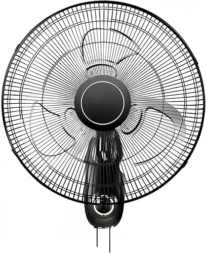 Ventilador de montaje en pared de 20 pulgadas, 3 ajustes de velocidad/funciones de oscilación e inclinación/motor silencioso/activación del cable de