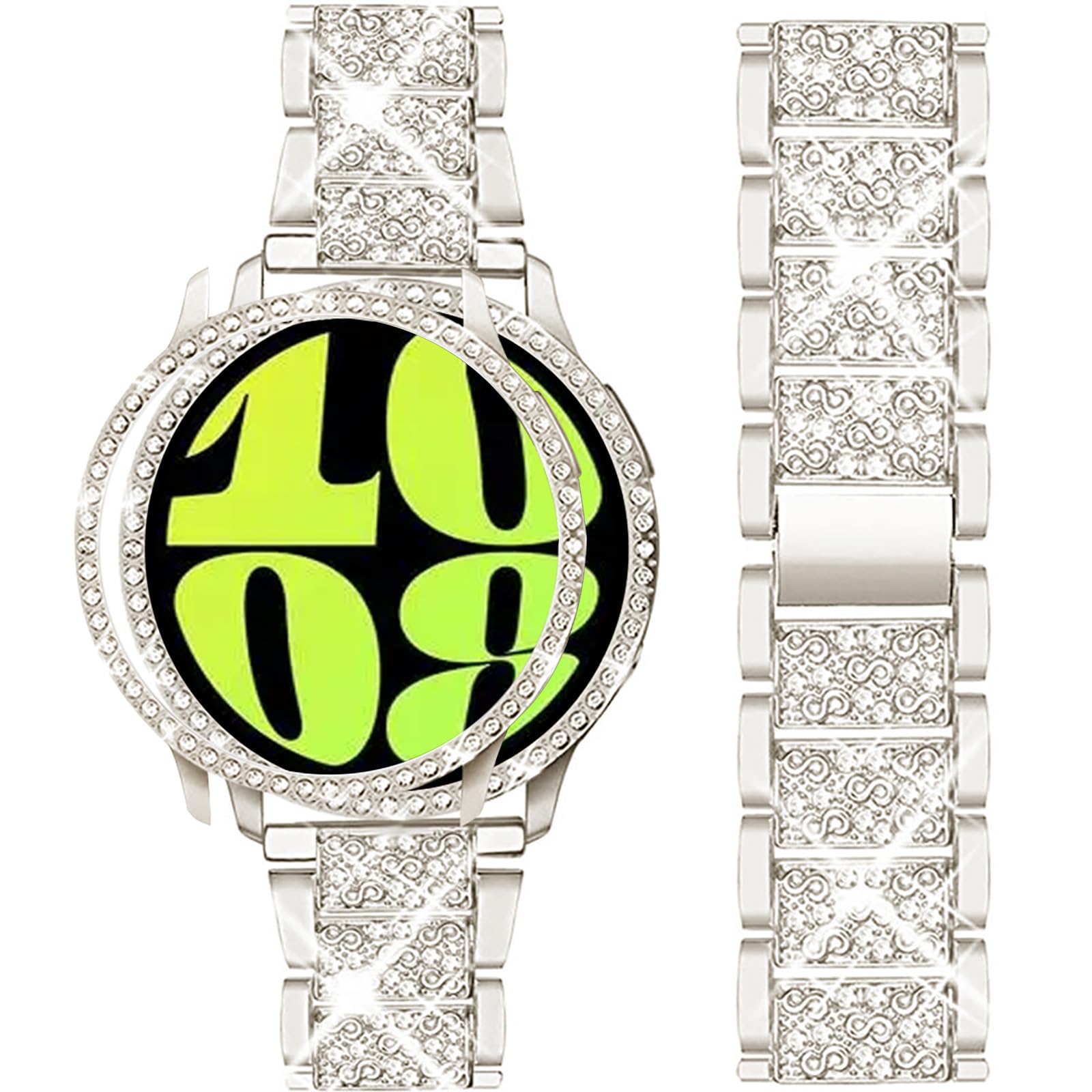 Mosonio Band ONLY Compatible with Samsung Galaxy Watch 6 40mm / 44mm, 20mm Bling Metal Galaxy Watch 6 Band with Bling Protective Cover Case for Women ?Bling samsung galaxy watch 6 Replacement Strap for Daily wear (Color & Size Optional?