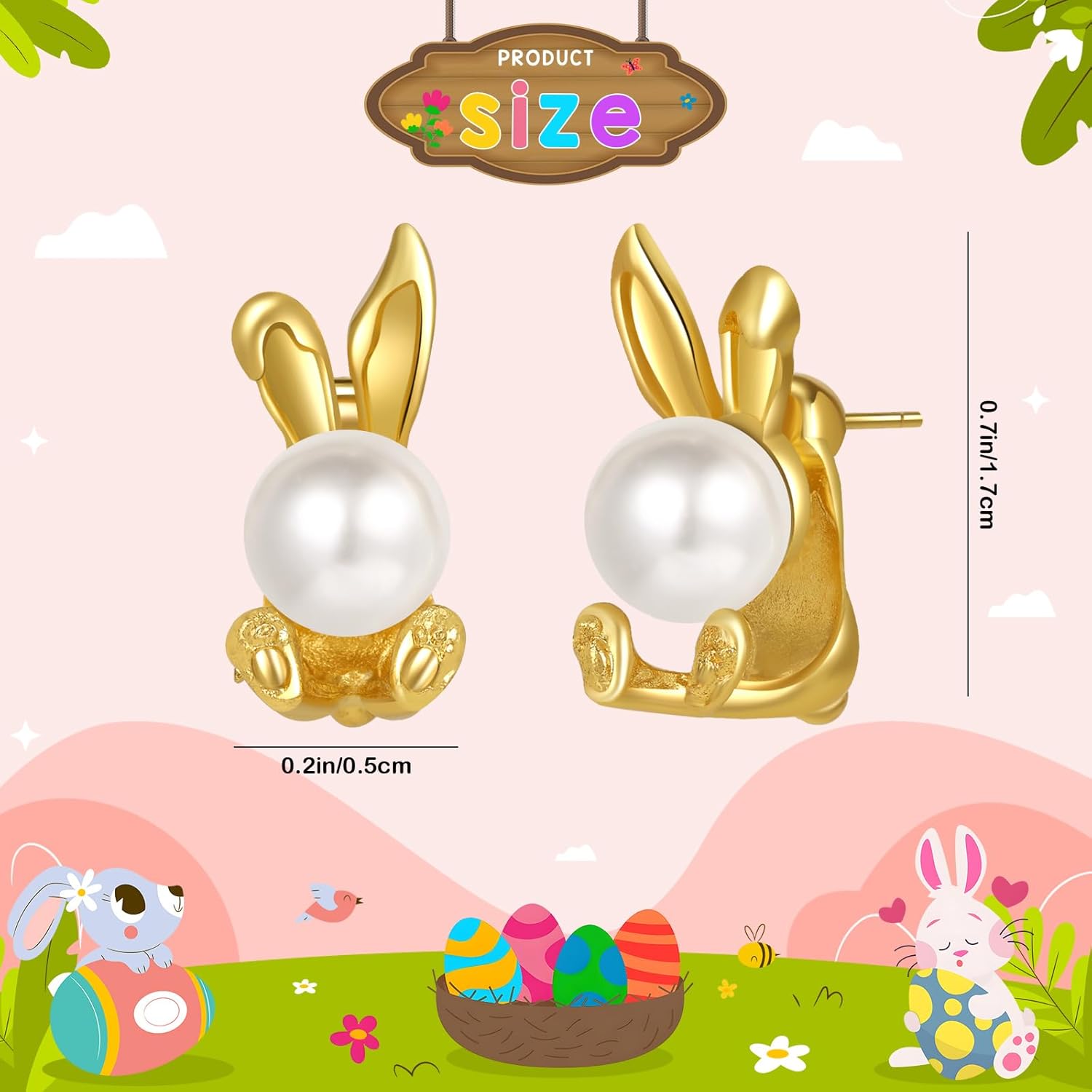 Easter Rabbit Earrings for Women Cute Easter Bunny Pearl Stud Earrings Festival Jewelry Gifts - Image 2