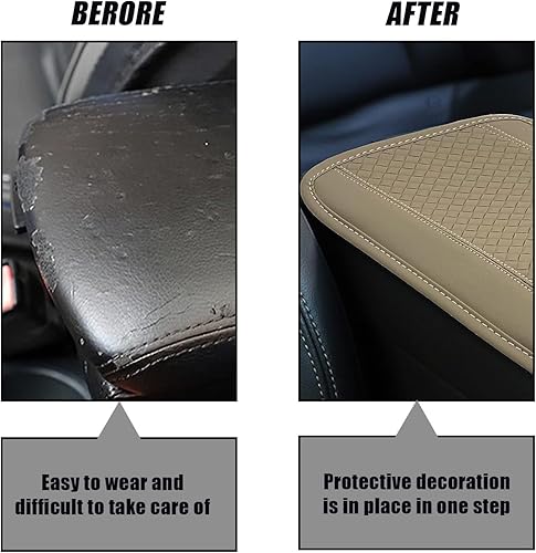 Miniatura 4 de 1 alfombrilla para reposabrazos de consola central de automóvil, 12.59 x 7.48 pulgadas, fibra empalmada de cuero de doble línea en relieve,