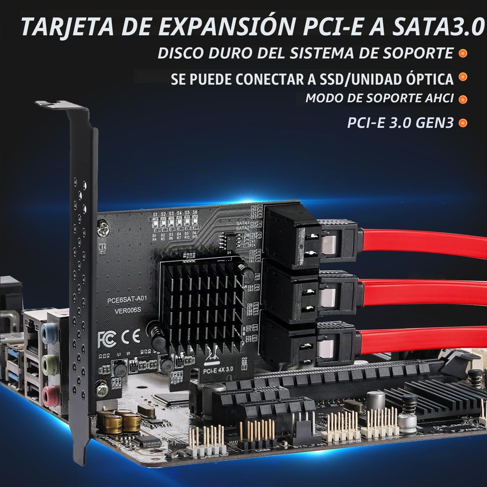 Tarjeta PCIe 1X a SATA 6 Puertos 6Gbps Controlador para SSD/HDD | Expansión SATA 3.0, compatible Windows XP/7/8/10/Linux, instalación sencilla plug-and-play