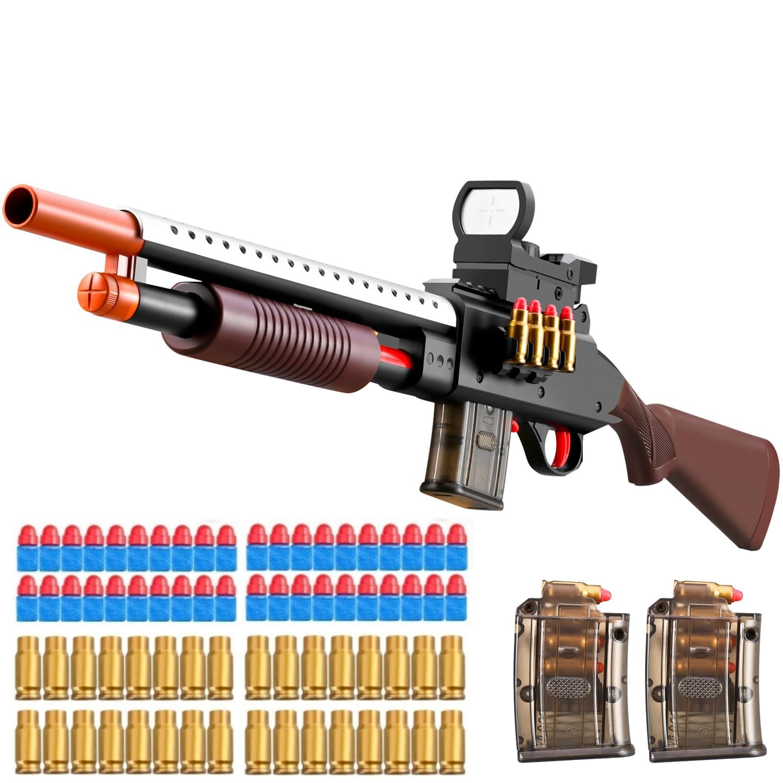 Pump Shotgun Toy Realistic Barrel Shell ejecting Foam Blaster Gun Soft Bullet Look Real Sniper Rifle with Scope Dart Pellet Shooting Game for Boys Teens Adults Gifts Age 8-14 Year Old (Brown)