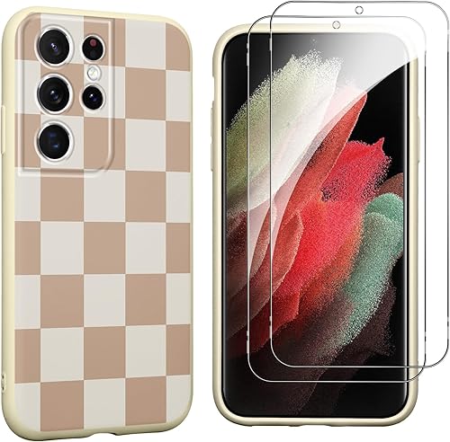 lioscre Checkered Phone Case for Samsung Galaxy S21 Ultra 5G 6.8" Case with 2 Pa