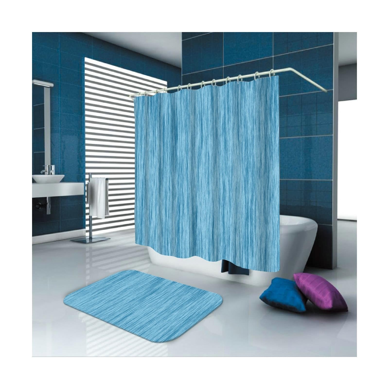 Cortina de ducha textil, 150 x 200 cm, azul, diseño liso, tela de poliéster, cortina de baño, impermeable, lavable, antimoho, cortina de ducha, 1,5 x 2 m de largo (ancho x alto) con anillas