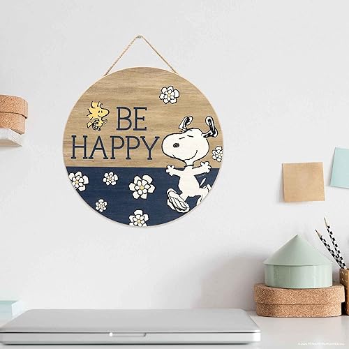 Miniatura 5 de Open Road Brands Peanuts Snoopy Be Happy Round Hanging Wood Wall Decor - Fun Snoopy Sign for Home Decorating - Great Gift Idea