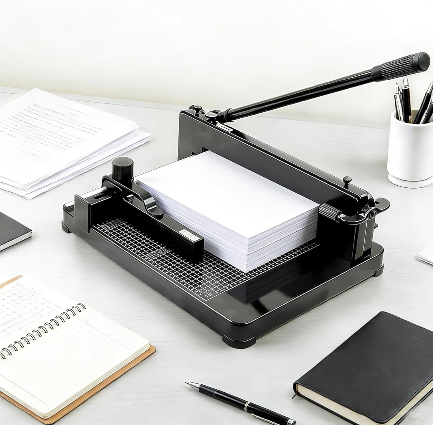 Robuster Papierschneider, 400 Blatt, A3, A4, manueller Trimmer mit automatischer Klemme, Klingenverriegelung und Sicherheitsschutz, zum Schneiden von Papier, Leder, PVC-Gewebe