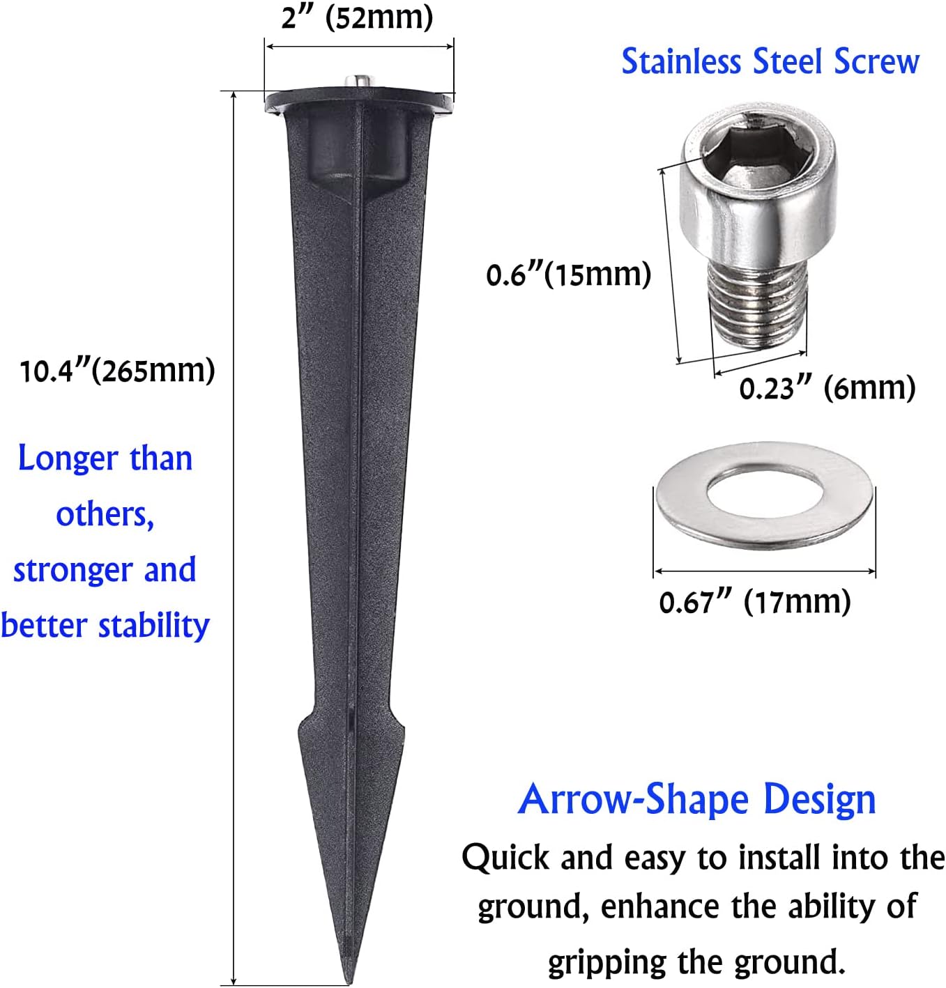Metal Ground Stake Spike for Outdoor Landscape Spot Flood Pathway Solar Light Replacement Light Stake Spike Part Holder,10.4" Long(2 Pack) - Image 3