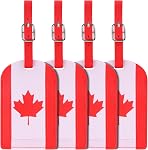4 Emballez les étiquettes de bagages drapeau canadien, Anyos PU Etiquettes de sac de voyage en cuir Valises Bagages Étiquettes avec nom ID Protection de la vie privée des cartes (rouge)