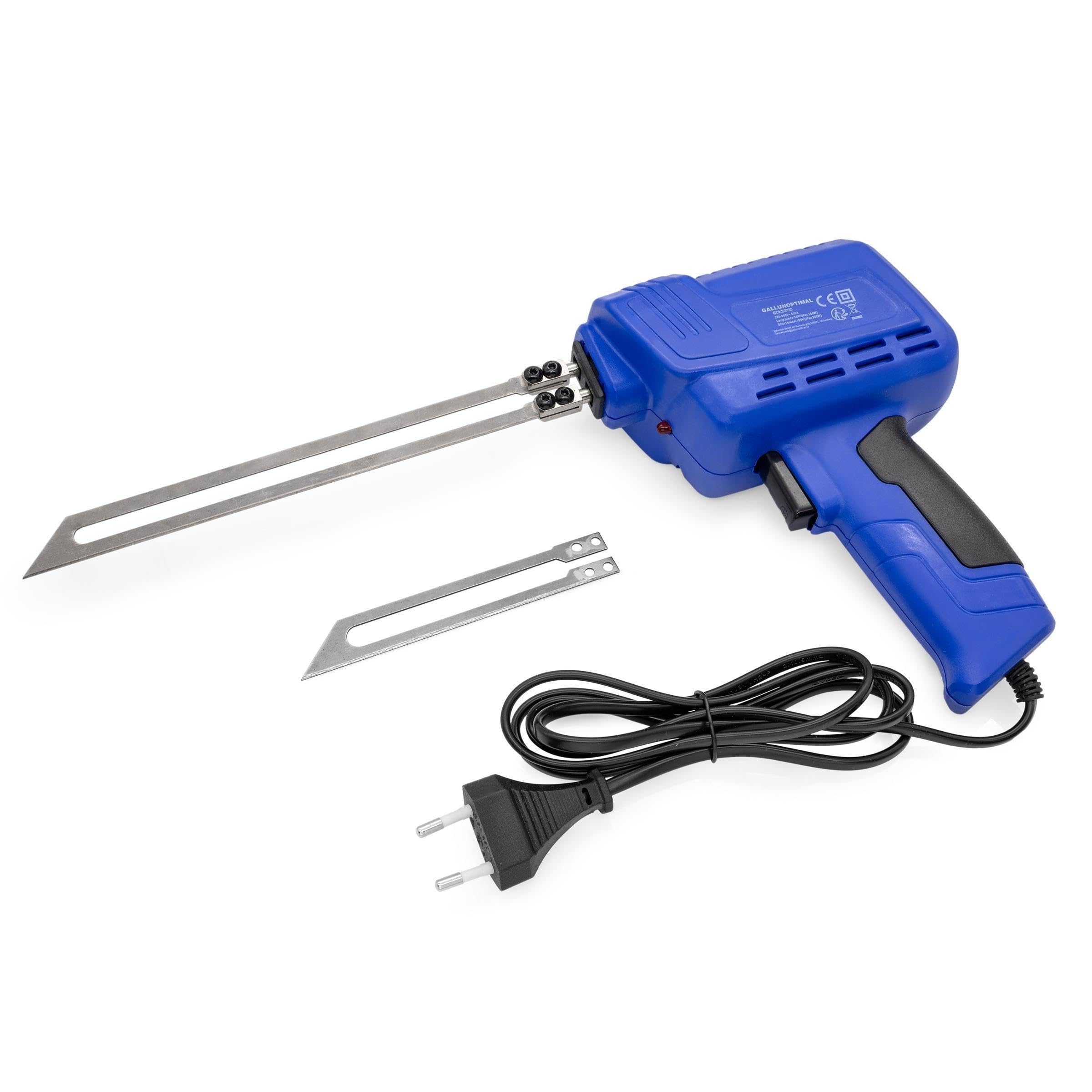 Kunststoffschneidgerät GOKSG150 230V – elektrisch, 150W, schutzisoliert, 2 Schneidklingen (123/205 mm), Aufheizzeit 10 s, schnell einsatzbereit, inkl. Koffer & Werkzeug