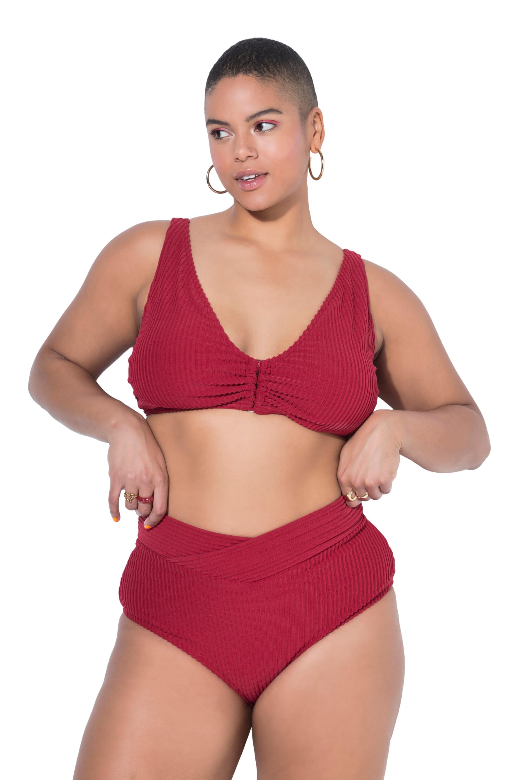 Studio Untold Damen große Größen Übergrößen Plus Size Bikini-Slip, High Waist, Frottee-Streifen, Bund in Wickeloptik 829896